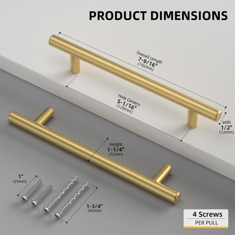 goldenwarm Brushed Gold Dresser Drawer Pulls Cabinet Door Handles 5in Hole Centers - LS201GD128 Brass Cabinets Pulls Kitchen Cupboard Handles Furniture Door Hardware, 30 Pack - Image 3
